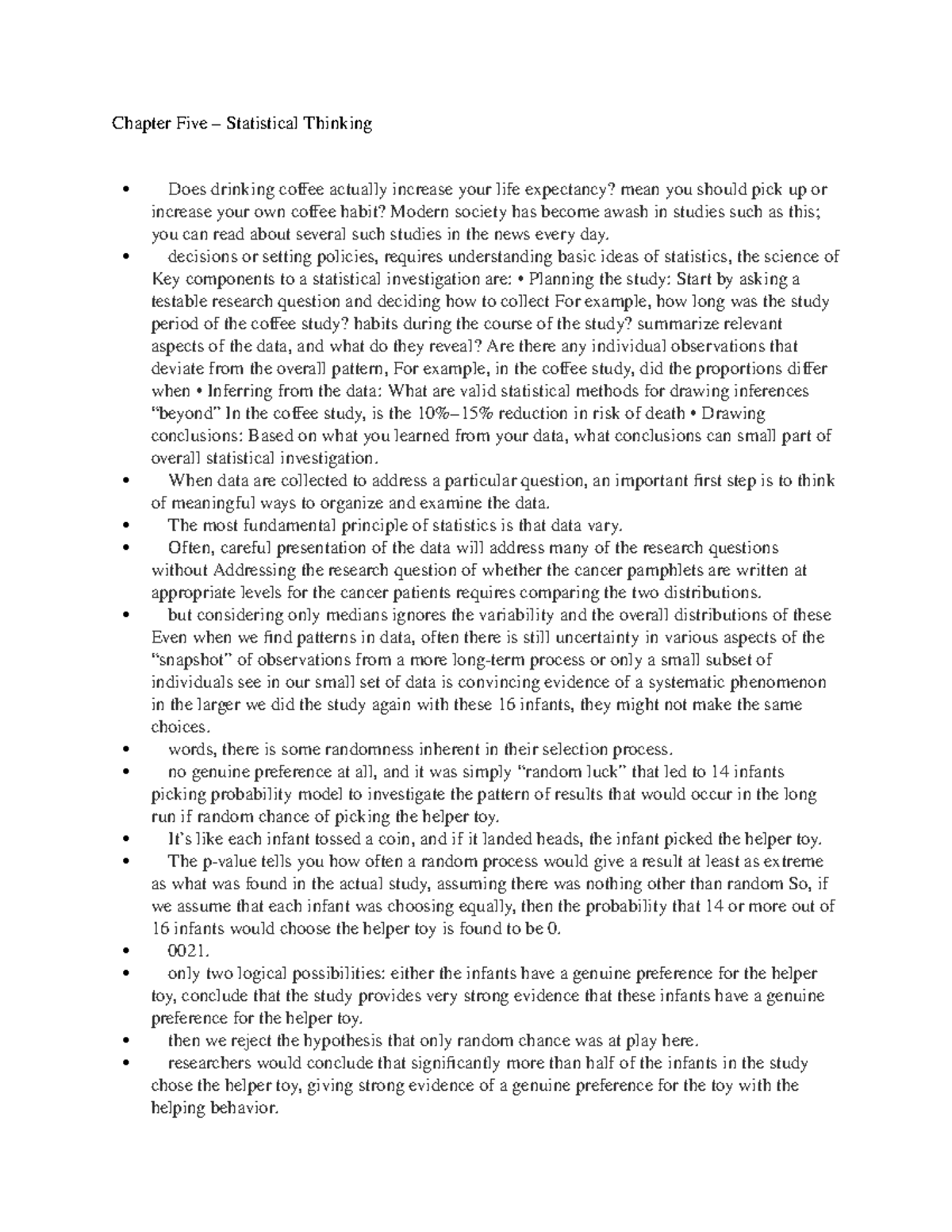 Chapter Five Statistical Thinking Chapter Five Statistical