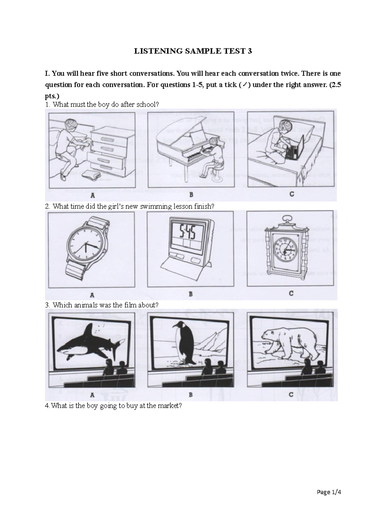 Listening - Sample 3 - Bài Nghe - LISTENING SAMPLE TEST 3 I. You Will ...