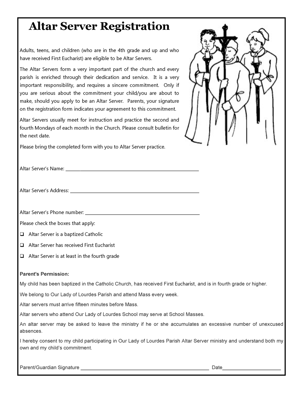 application letter to join altar server