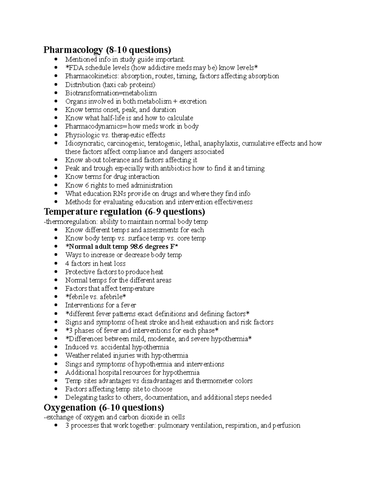 Exam 2 guide - Preparation for exam 2 - Pharmacology (8-10 questions ...