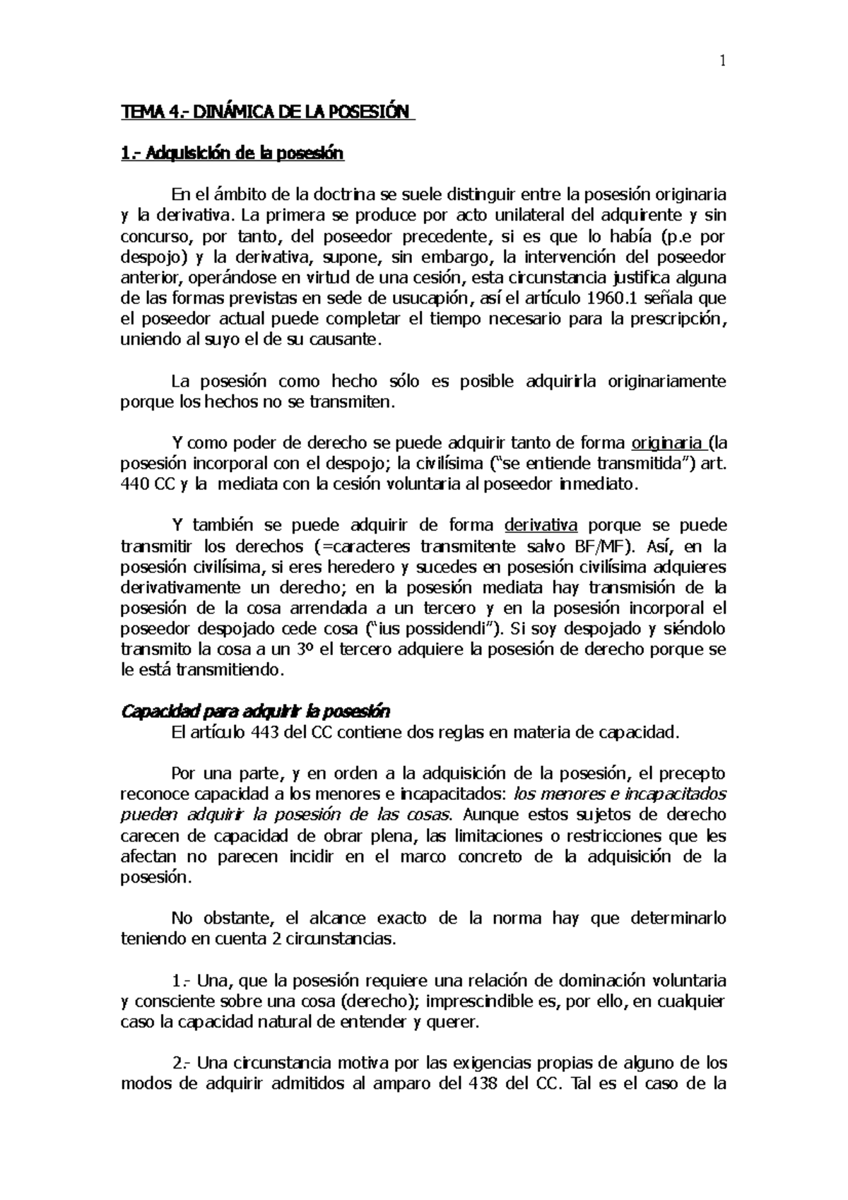 TEMA 04 Derechos Reales - 1 TEMA 4.- DINÁMICA DE LA POSESIÓN 1 ...