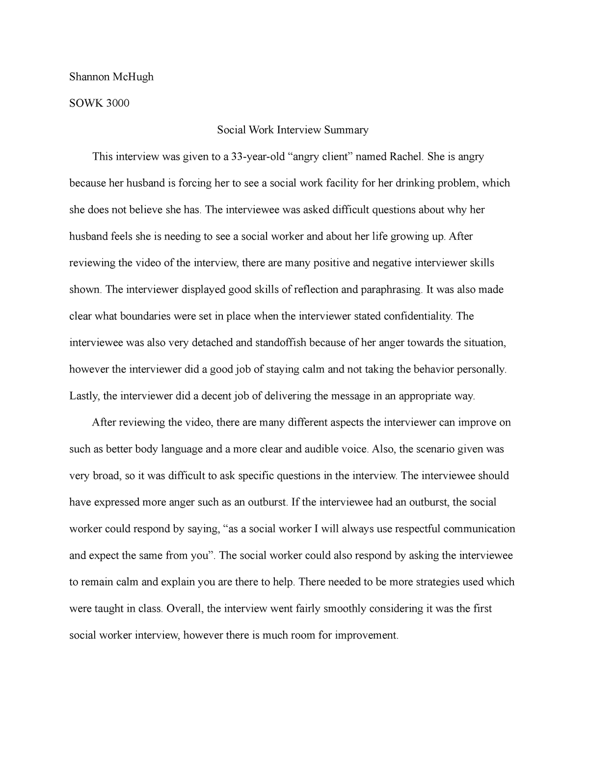 social work interview essay example