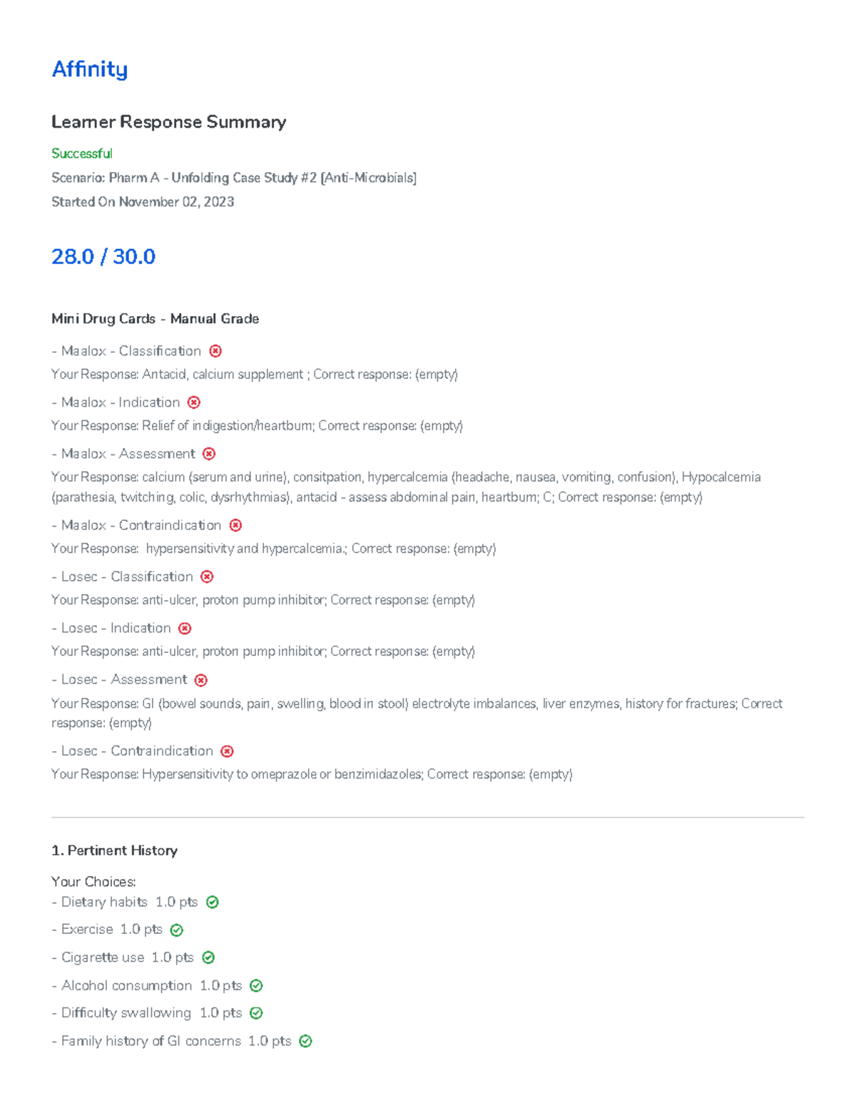 Gastrointestinal Case Study - Learner Response Summary Successful ...