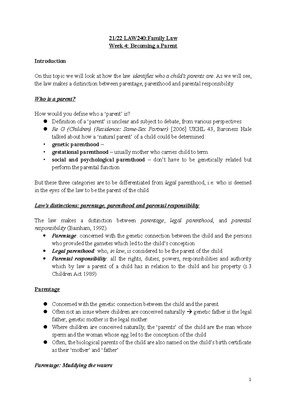 a Parent Lecture Handout 21/22 LAW240Family Law Week 4 a Parent