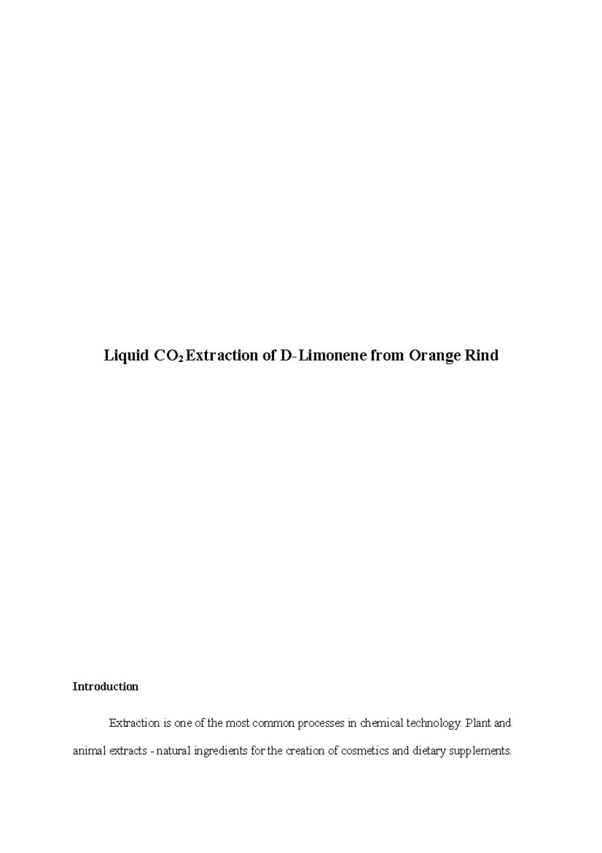 Liquid CO2 Extraction of DLimonene from Orange Rind Plant and animal