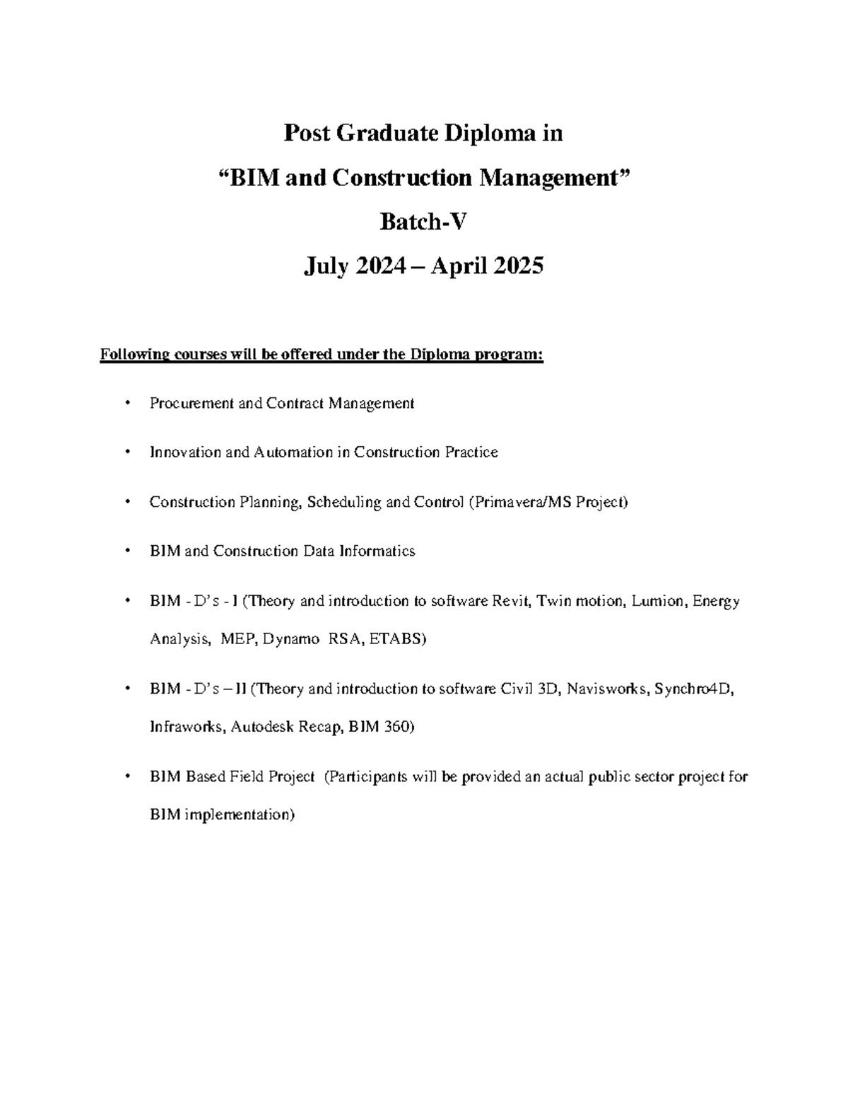 Course Content - PGD BIM-CM Batch 5 - Post Graduate Diploma in “BIM and ...