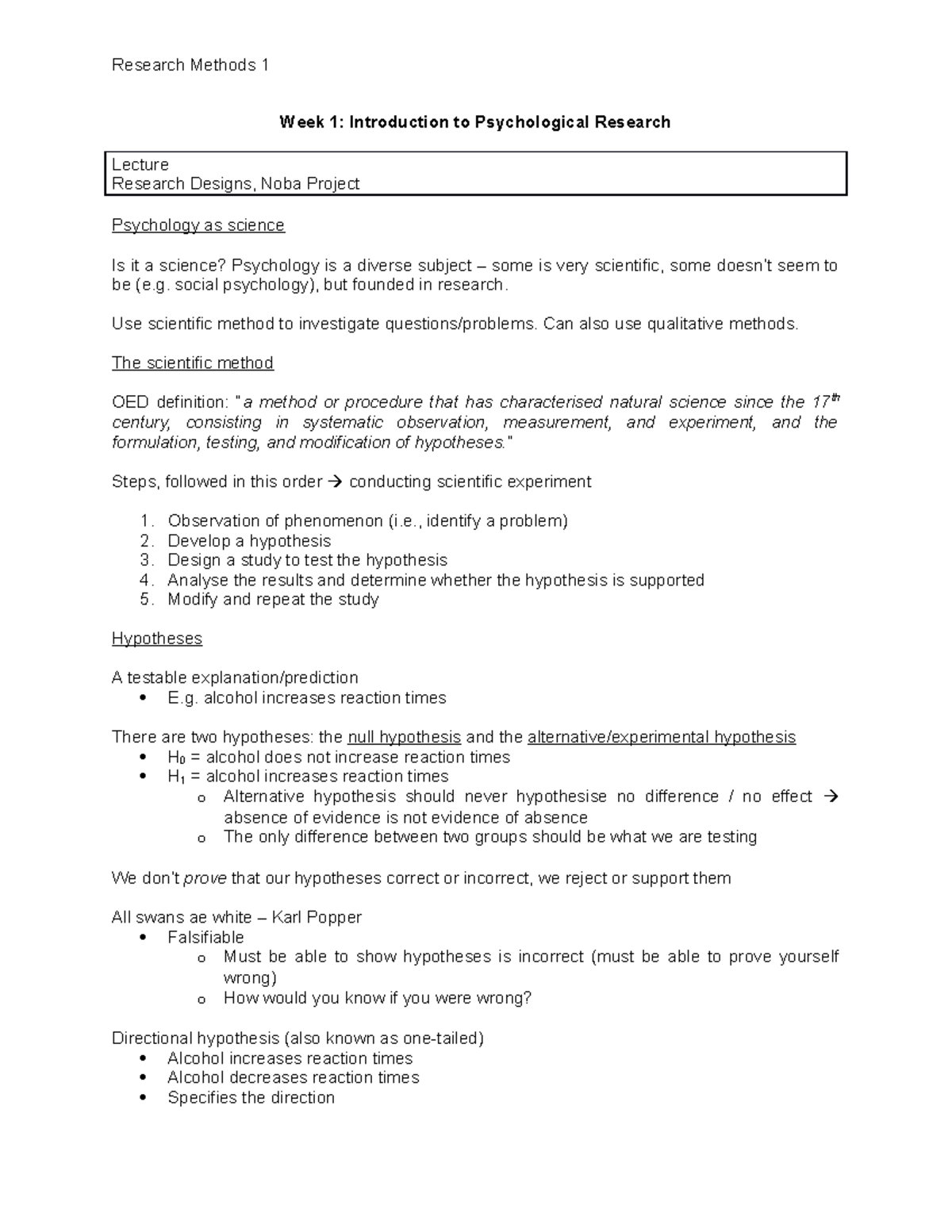 Week 1 - Introduction to Psychological Research - Week 1: Introduction ...