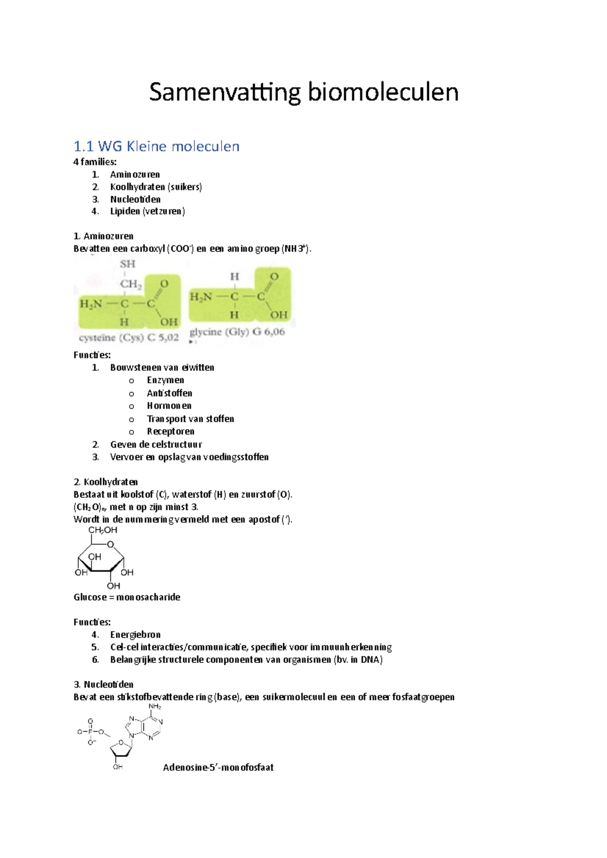 Samenvatting Biomoleculen Biomedische Wetenschappen - Studeersnel