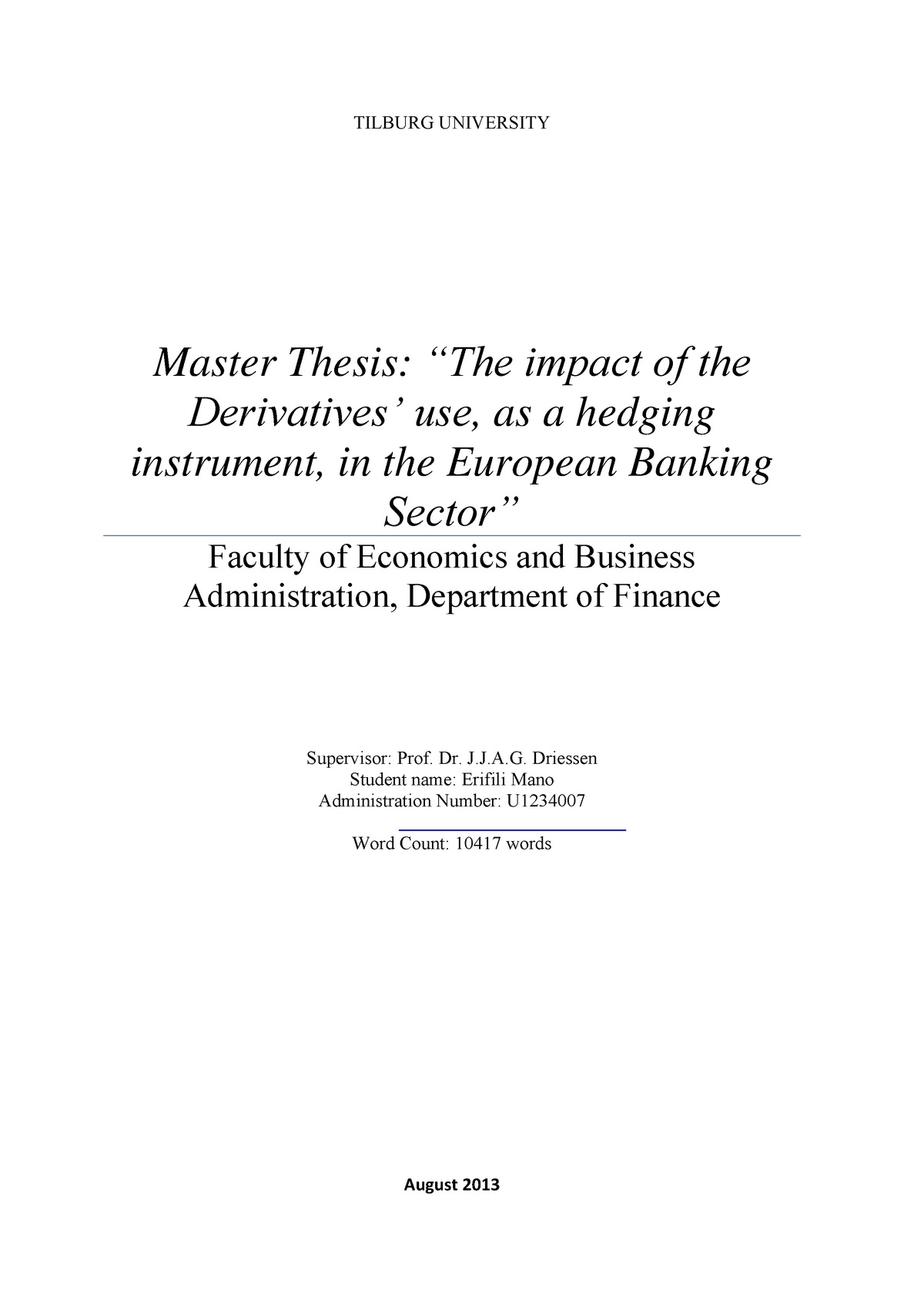 master thesis in banking