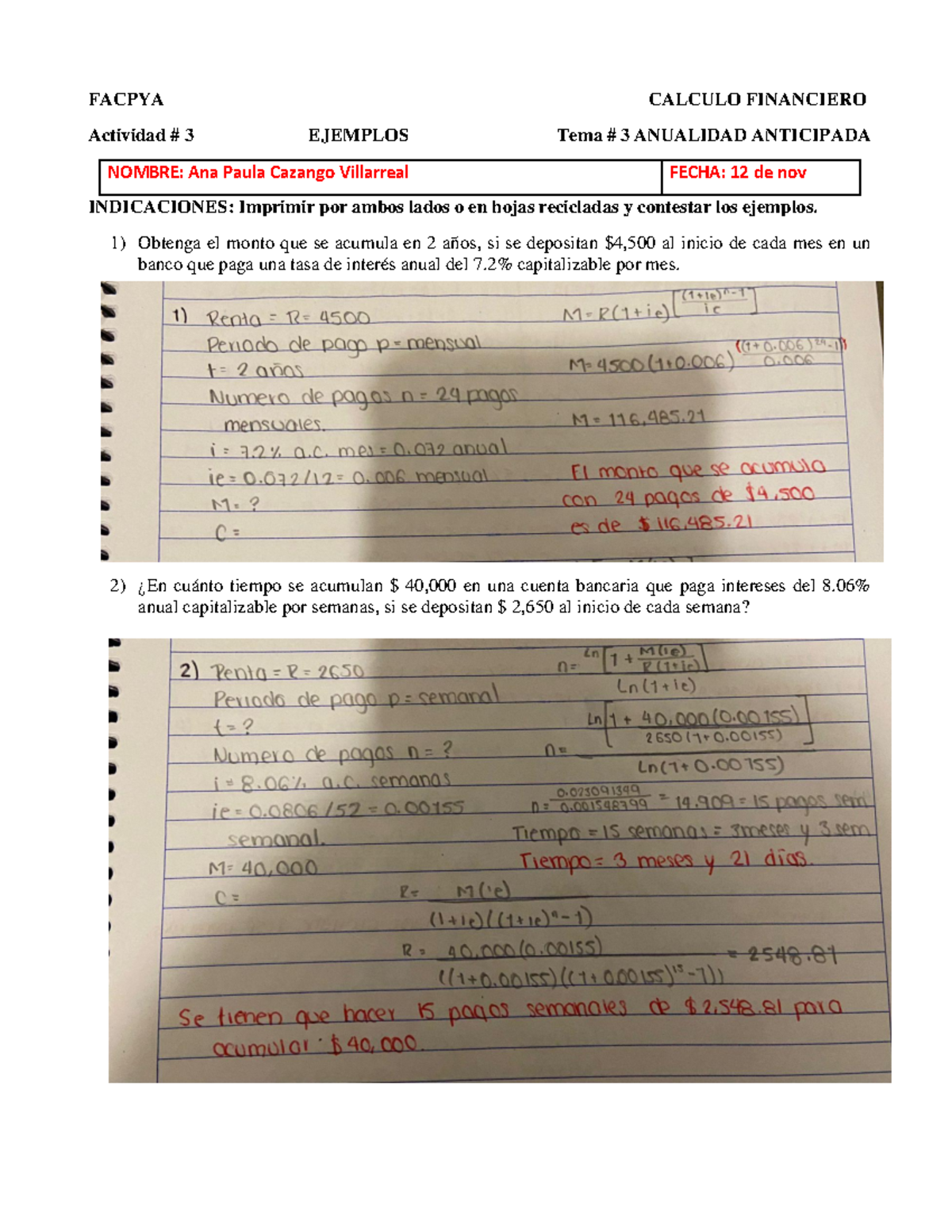 Evidencia Anualidades Facpya Calculo Financiero Actividad Ejemplos Tema Anualidad