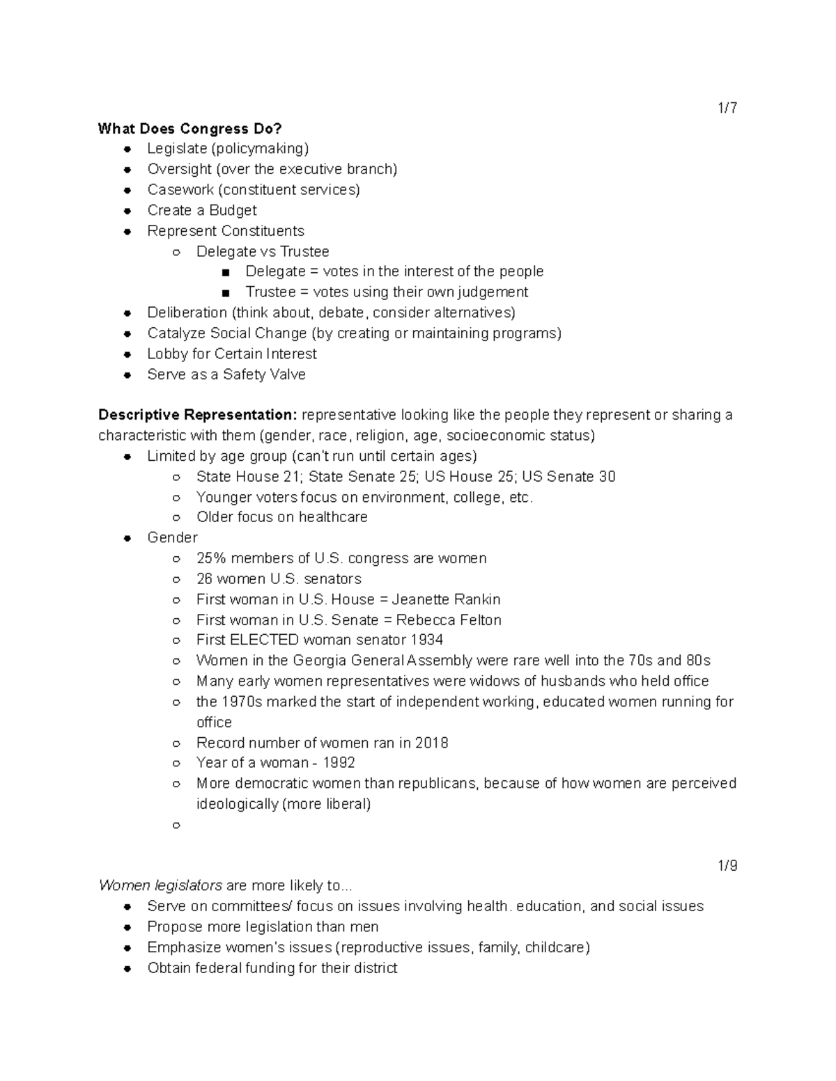 Legislative Process Notes 1/ What Does Congress Do? Legislate