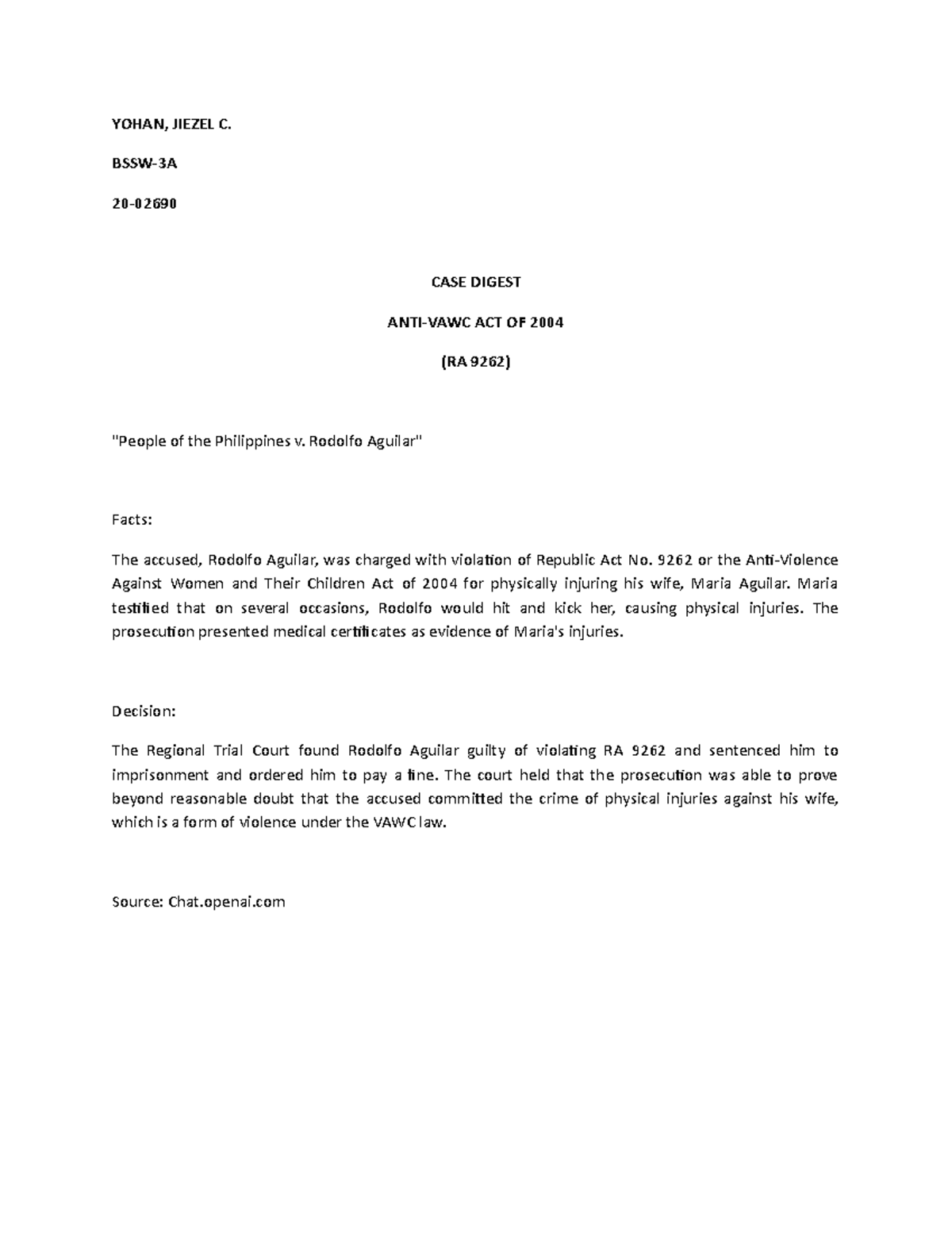 CASE Digest ANTIVAWC YOHAN, JIEZEL C. BSSW3A 20 CASE DIGEST ANTI