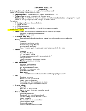 Torts Outline - Torts Outline Table of Contents What is a - Studocu
