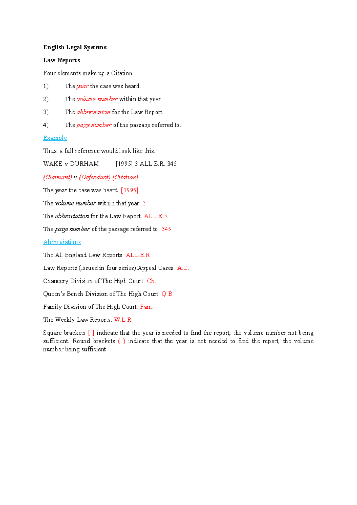 Understanding Law Reports Notes English Legal Systems Law Reports