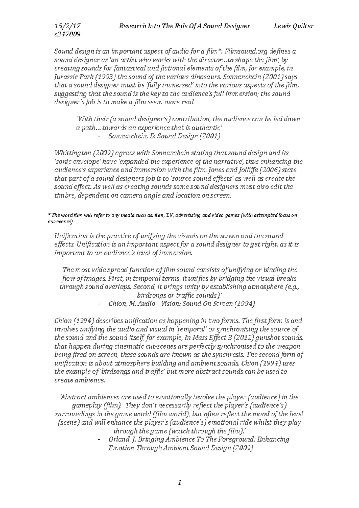 POST PRODUCTION ESSAY - 15/2/17 c347009 Research Into The Role Of A ...
