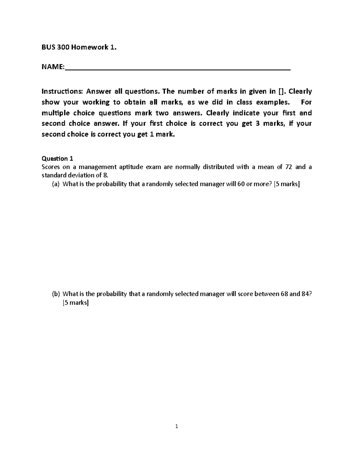 BUS 300 Homework 1 Spring 2018 - BUS 300 Homework 1. Instructions ...