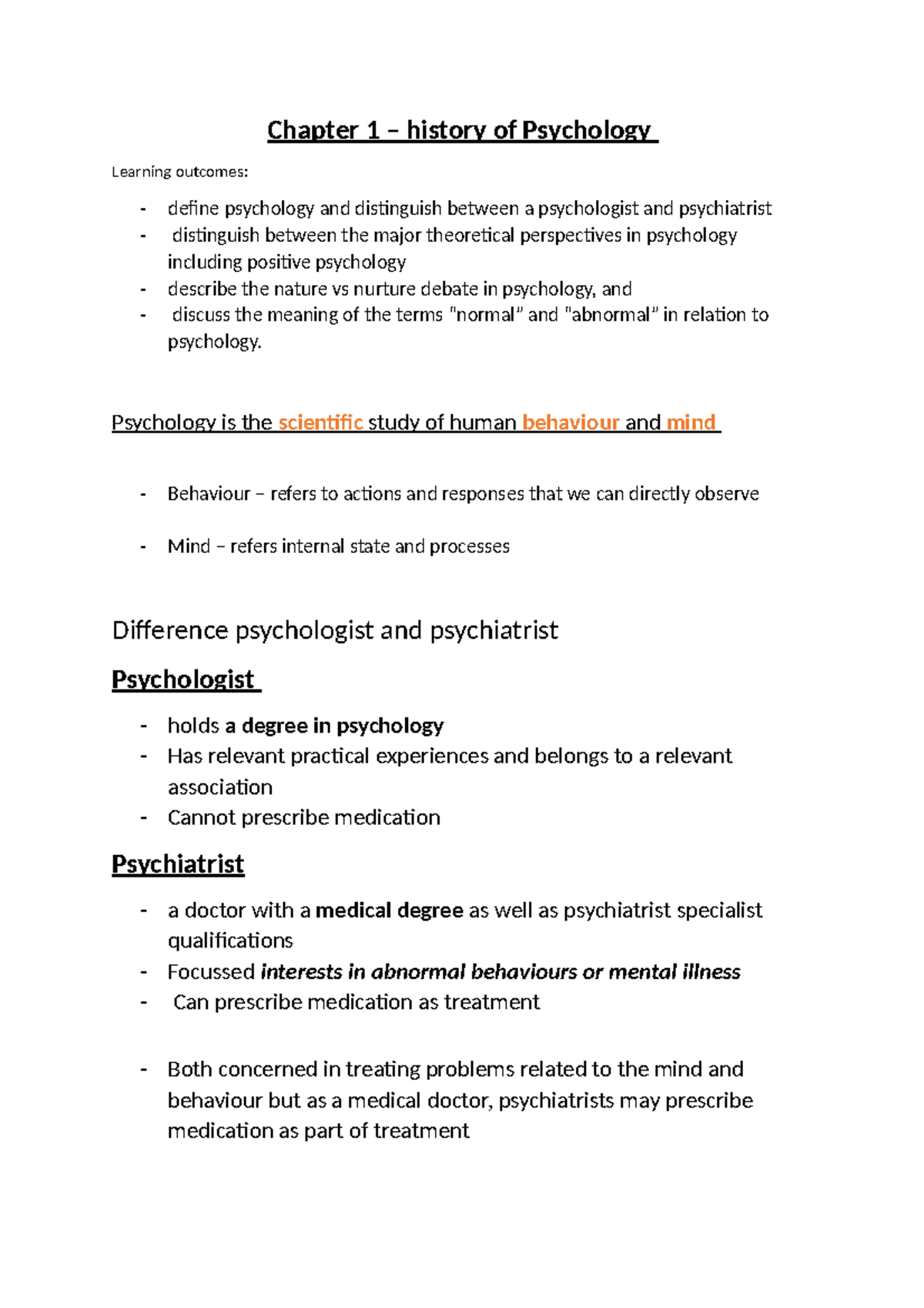 Human Behaviour Notes - Chapter 1 – history of Psychology Learning ...