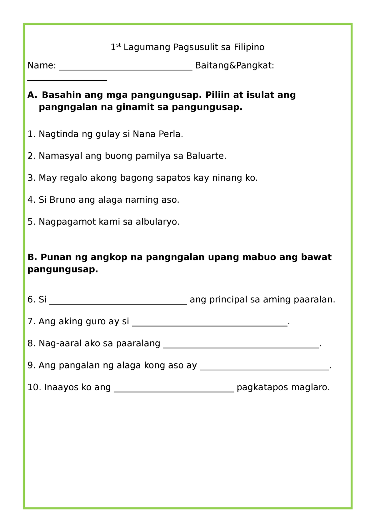 Filipino Q3 ST - Summative Test - 1 St Lagumang Pagsusulit Sa Filipino ...