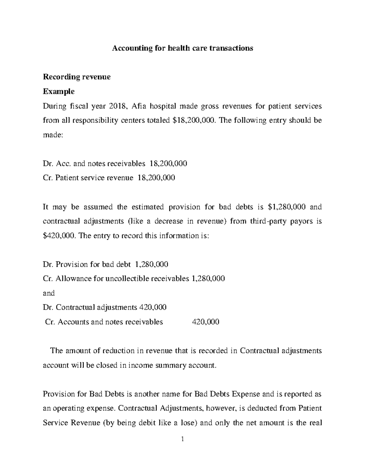 Accounting for health care transactions - Accounting for health care ...