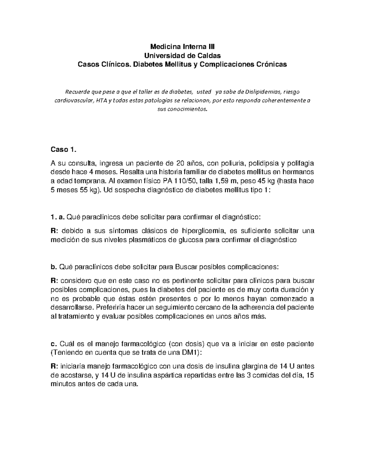 diabetes mellitus tipo 1 ejemplo de historia clínica