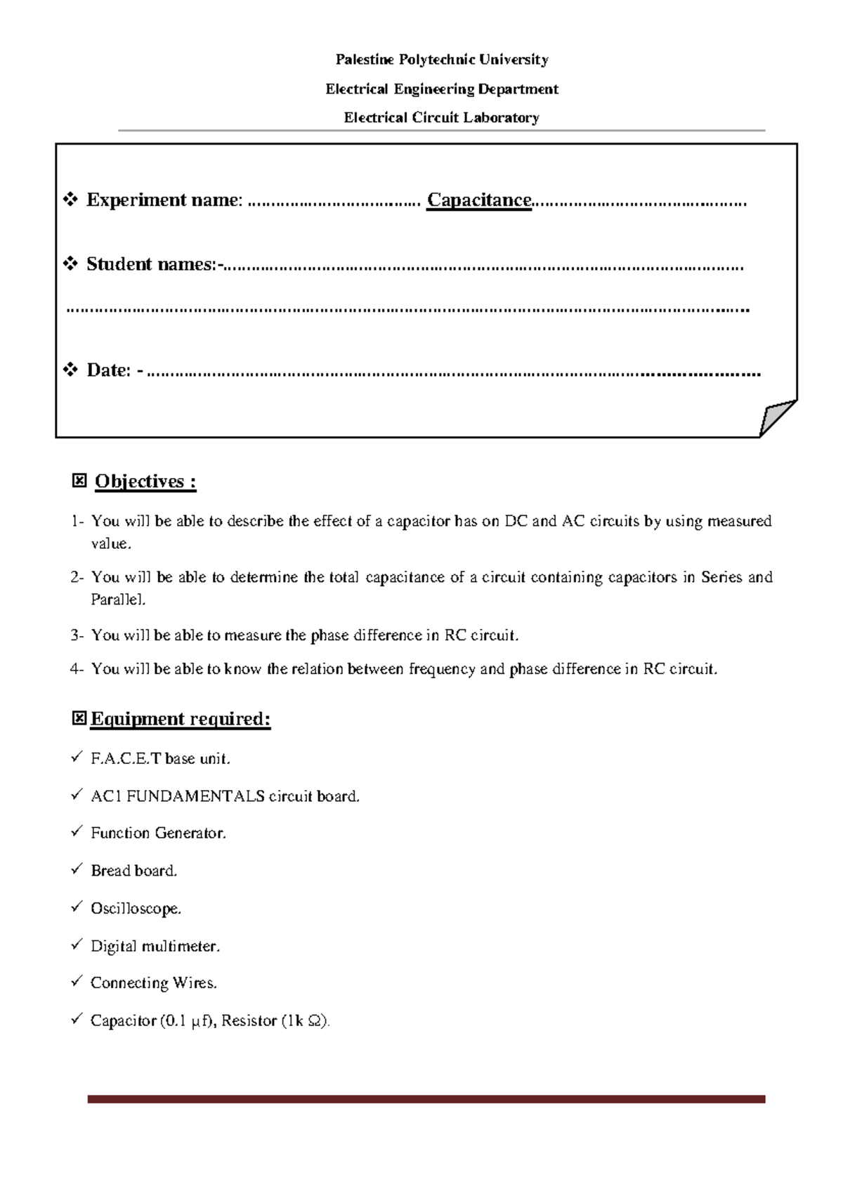 EXP # 7 - Experiment sheet - Electrical Engineering Department ...