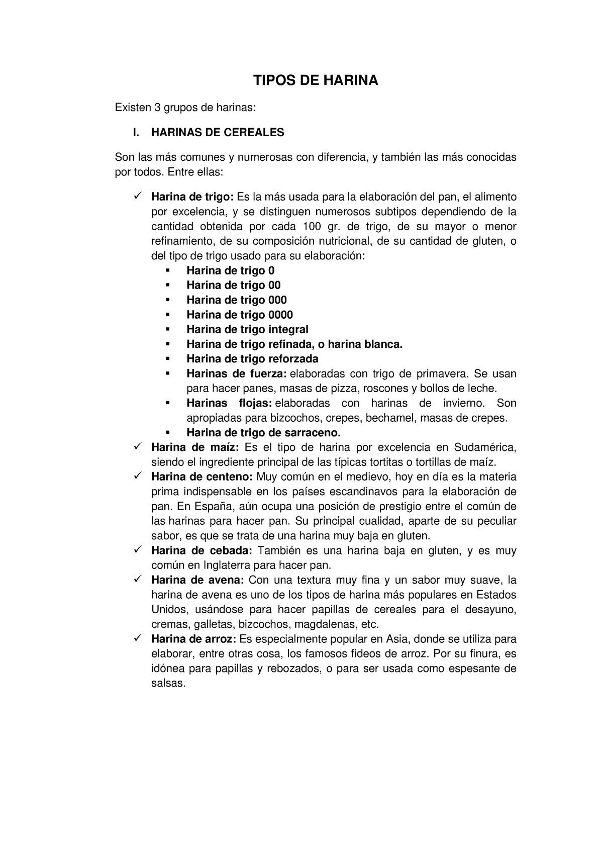 03- Tipos De Harinas - Resumen - TIPOS DE HARINA Existen 3 Grupos De ...