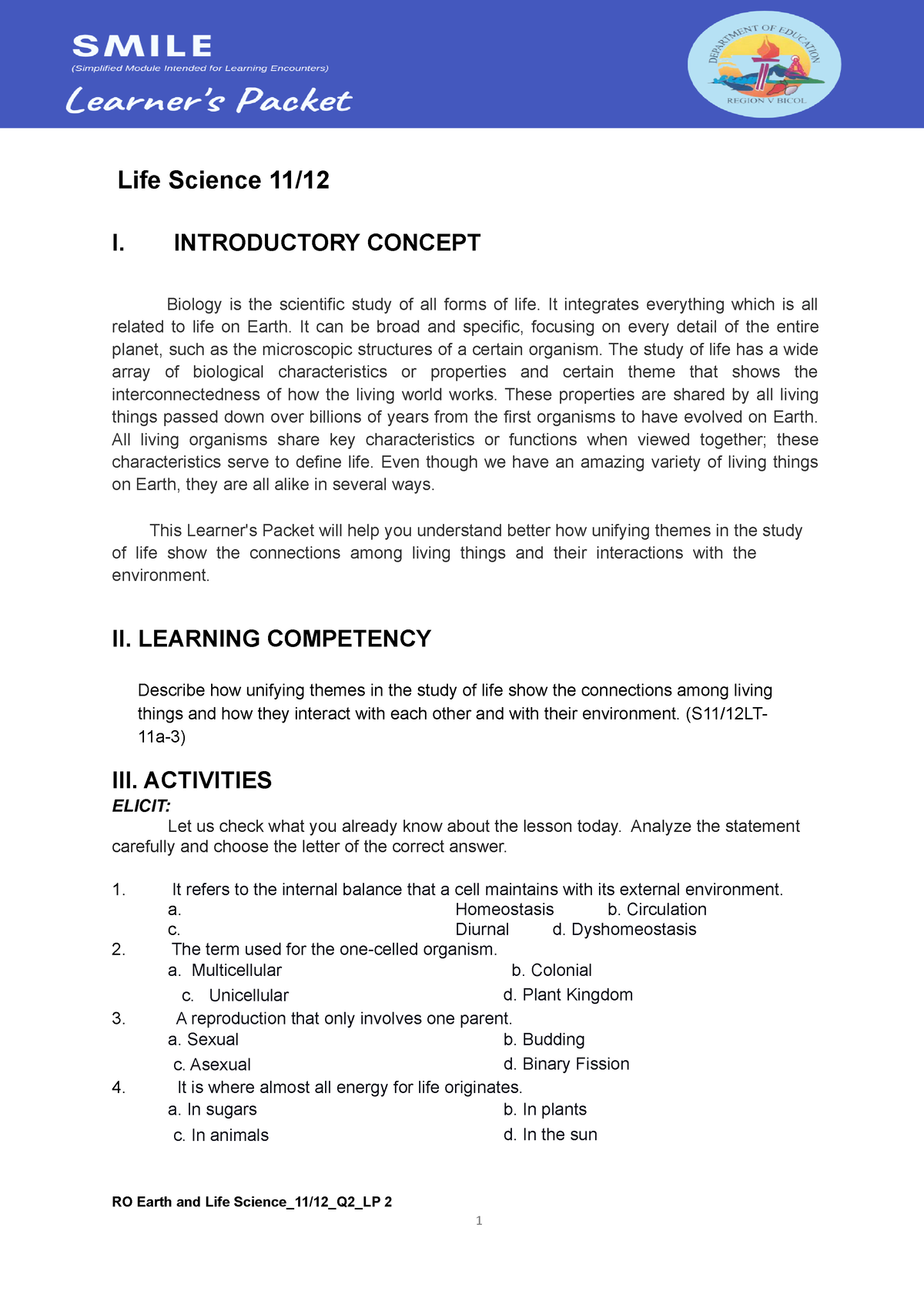 Learners Packet 2 Earth-and-Life-Science - Life Science 11/ I ...