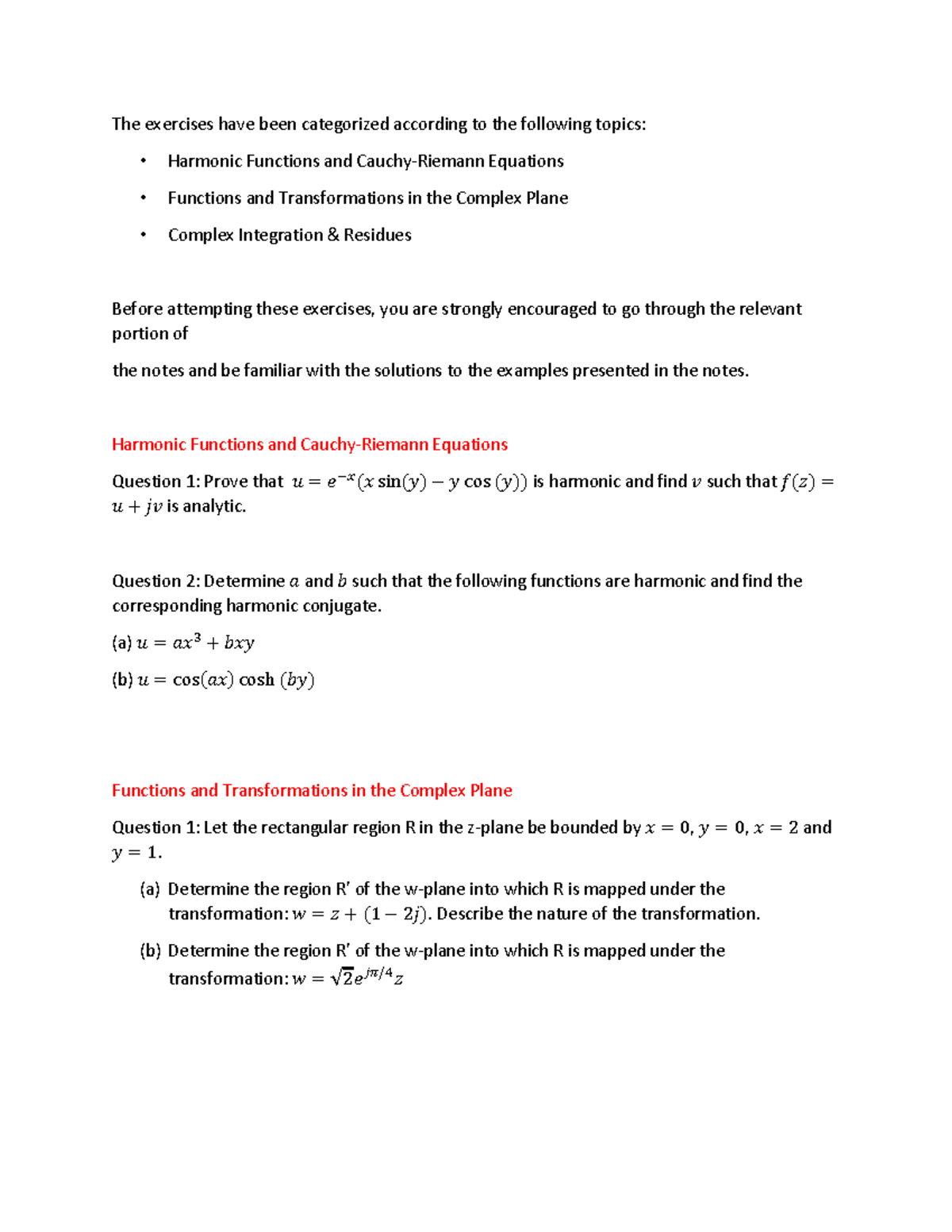 Maths A Problem Sheet - The exercises have been categorized according ...