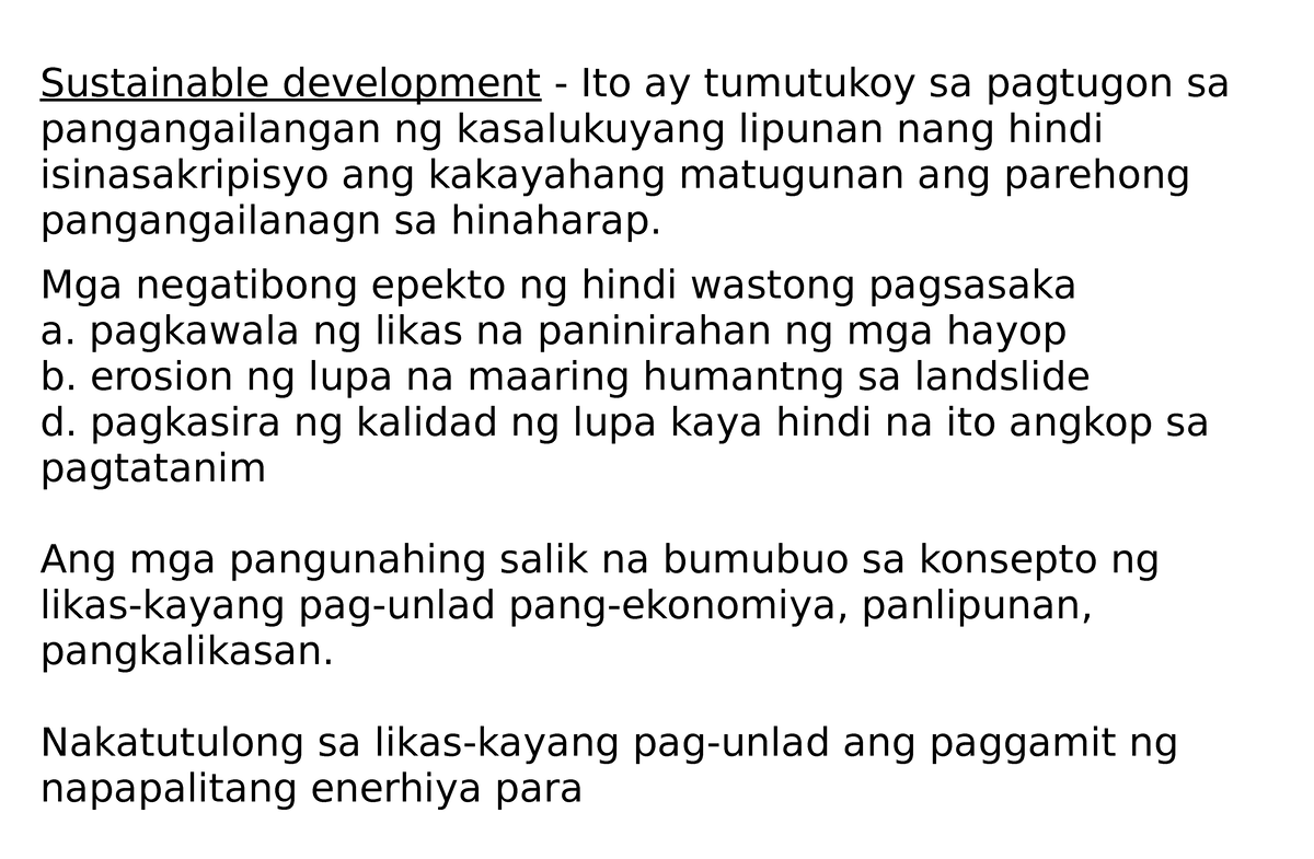 Likas Kayang Pagunlad Important Notes On Sustainable Development Sustainable Development 0476