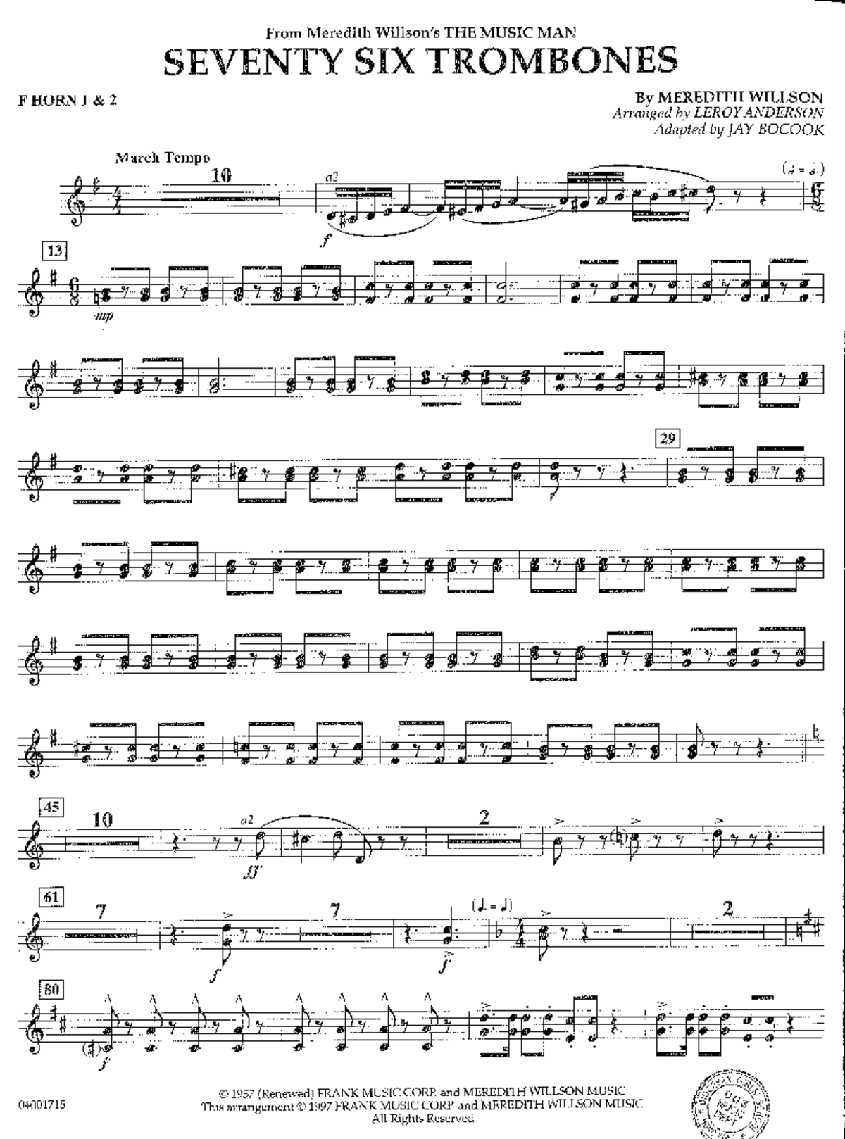 Horns Trumpets - scores - From Meredith THE MUSIC MAN SEVENTY SIX ...