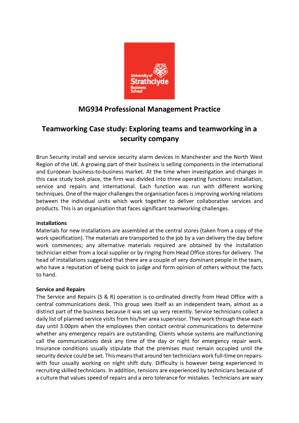 team management case study pdf