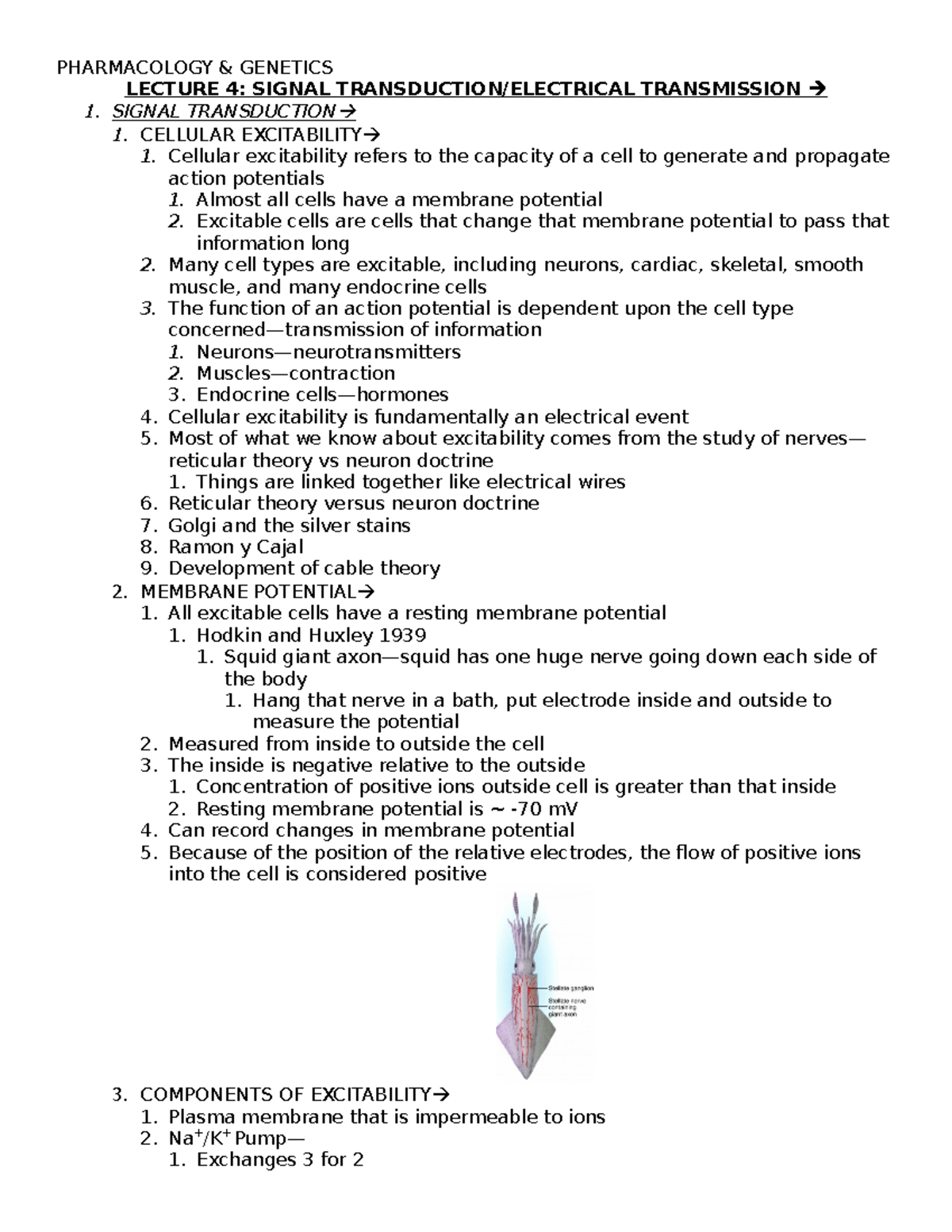 Lecture 4 notes LECTURE 4 SIGNAL TRANSDUCTION/ELECTRICAL TRANSMISSION 1. SIGNAL TRANSDUCTION