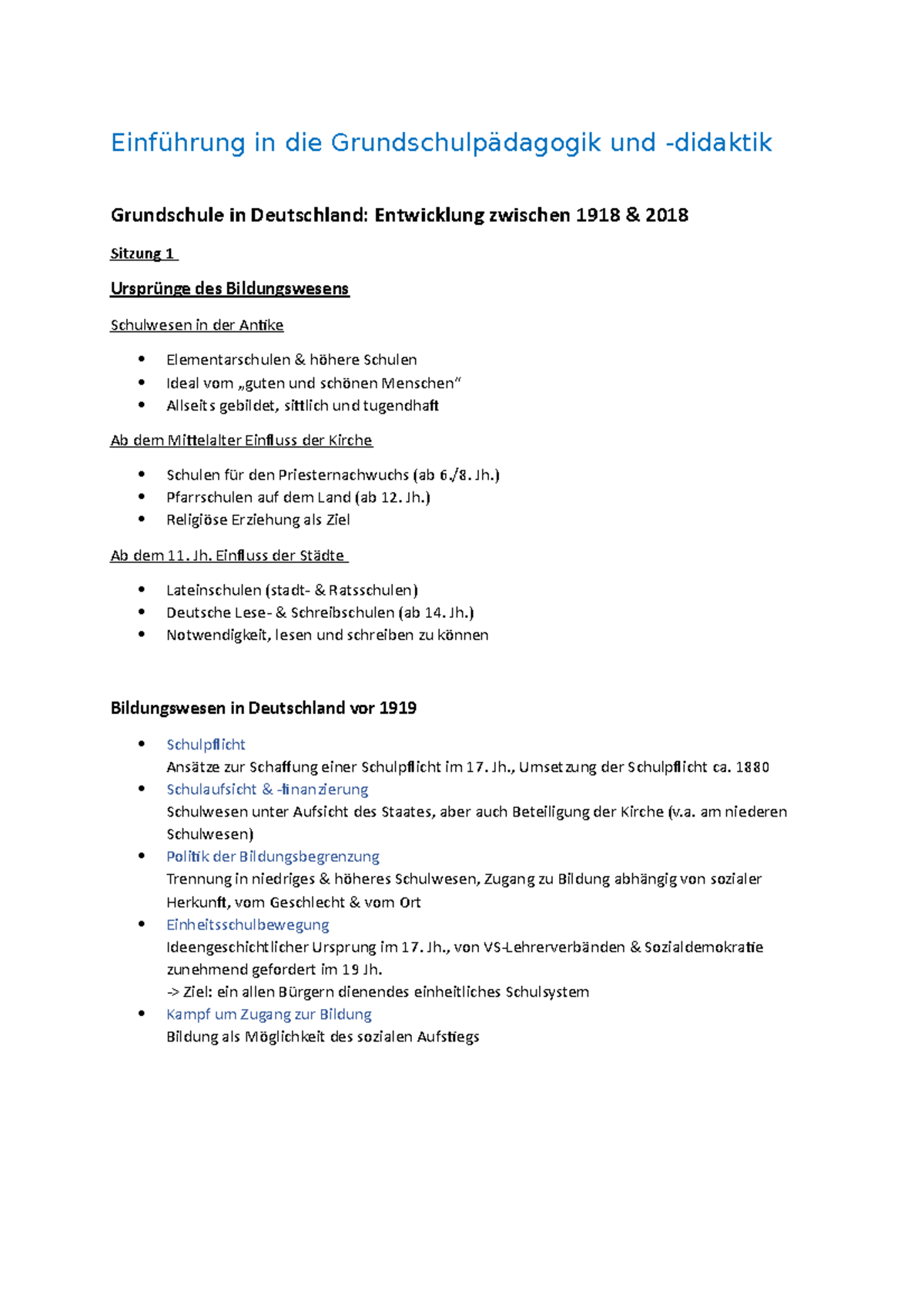 Grundschulpädagogik ZSF - Einführung in die Grundschulpädagogik und