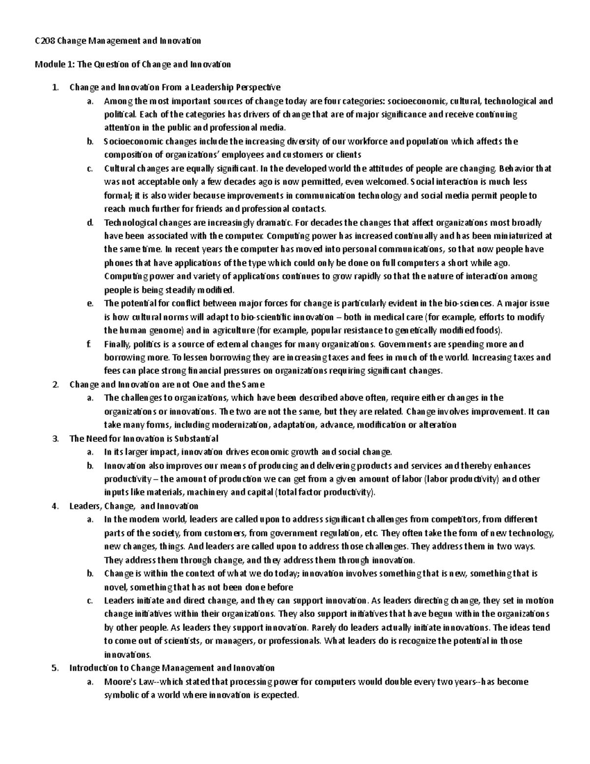 C208 Change Management And Innovation Notes - 2. 3. 4. 5. Change And ...