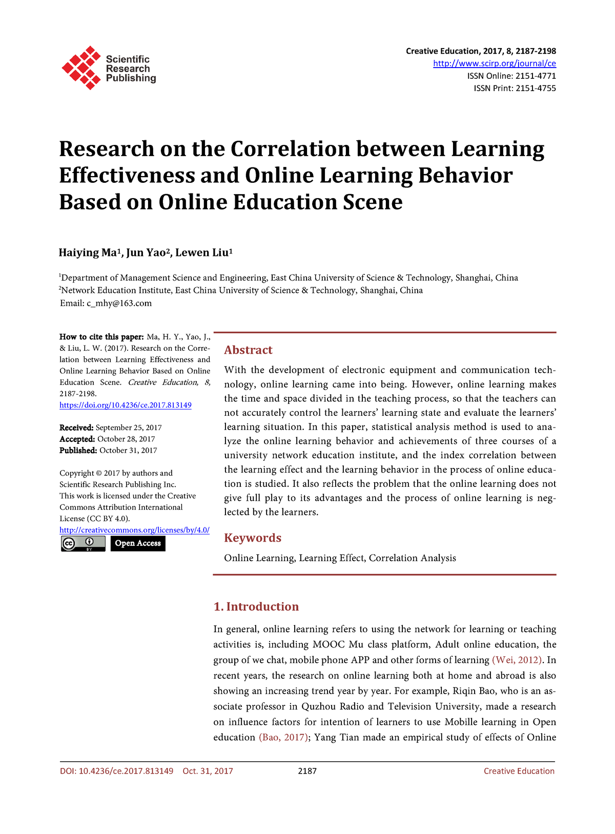 behavior of students in online learning research paper