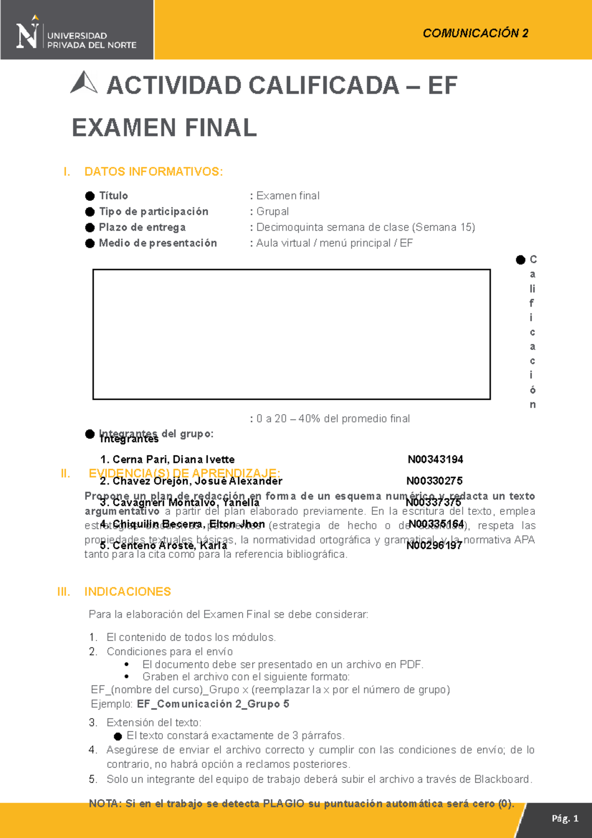 Evaluacion Final De Comunicacion - ACTIVIDAD CALIFICADA – EF EXAMEN ...