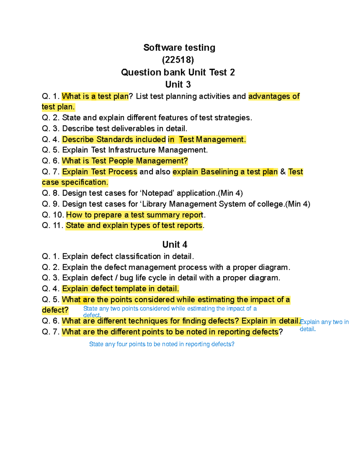 Software testing QB Software testing (22518) Question bank Unit Test 2 Unit 3 Q. 1. What is a