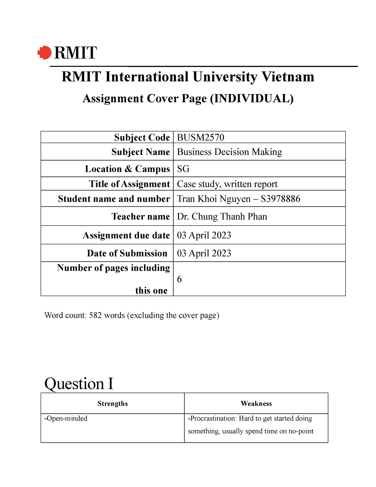 Assignment 1 BUSM2570 your Group name - RMIT International University ...