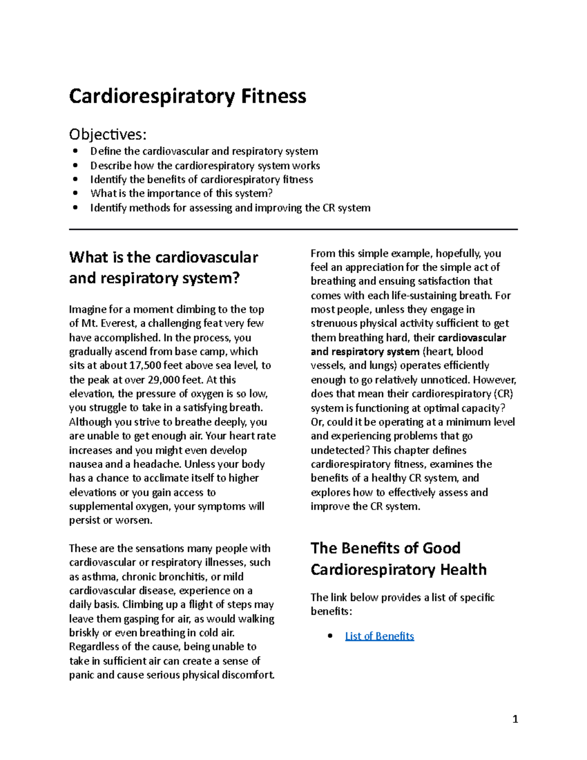 Cardiorespiratory Fitness-2 - Cardiorespiratory Fitness Objectives ...