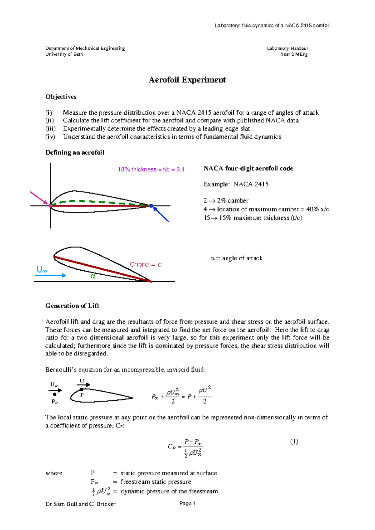 Aerofoil Laboratory Sheet 2024 - Department of Mechanical Engineering ...