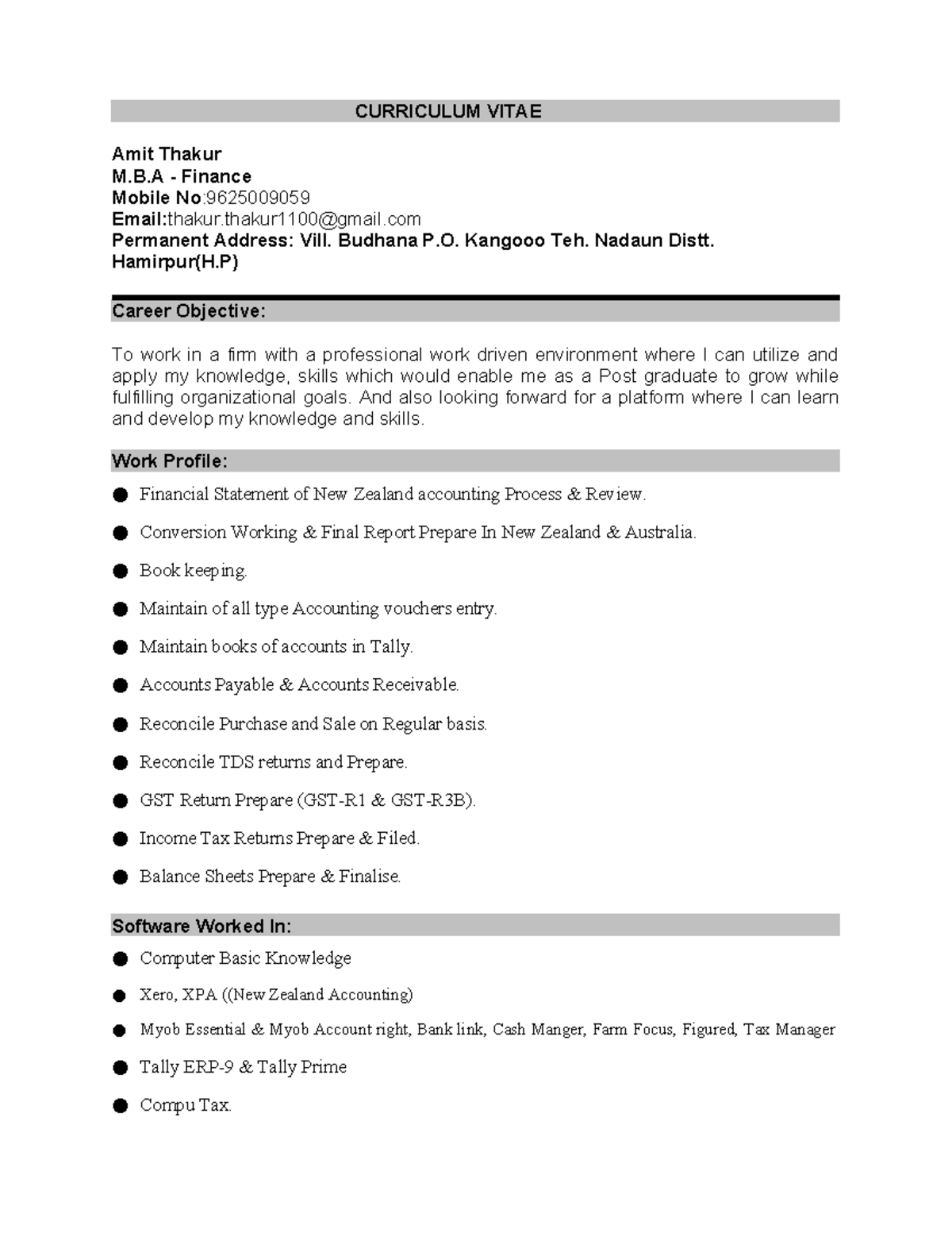 Amit Thakur CV - abc notes - CURRICULUM VITAE Amit Thakur M.B - Finance ...