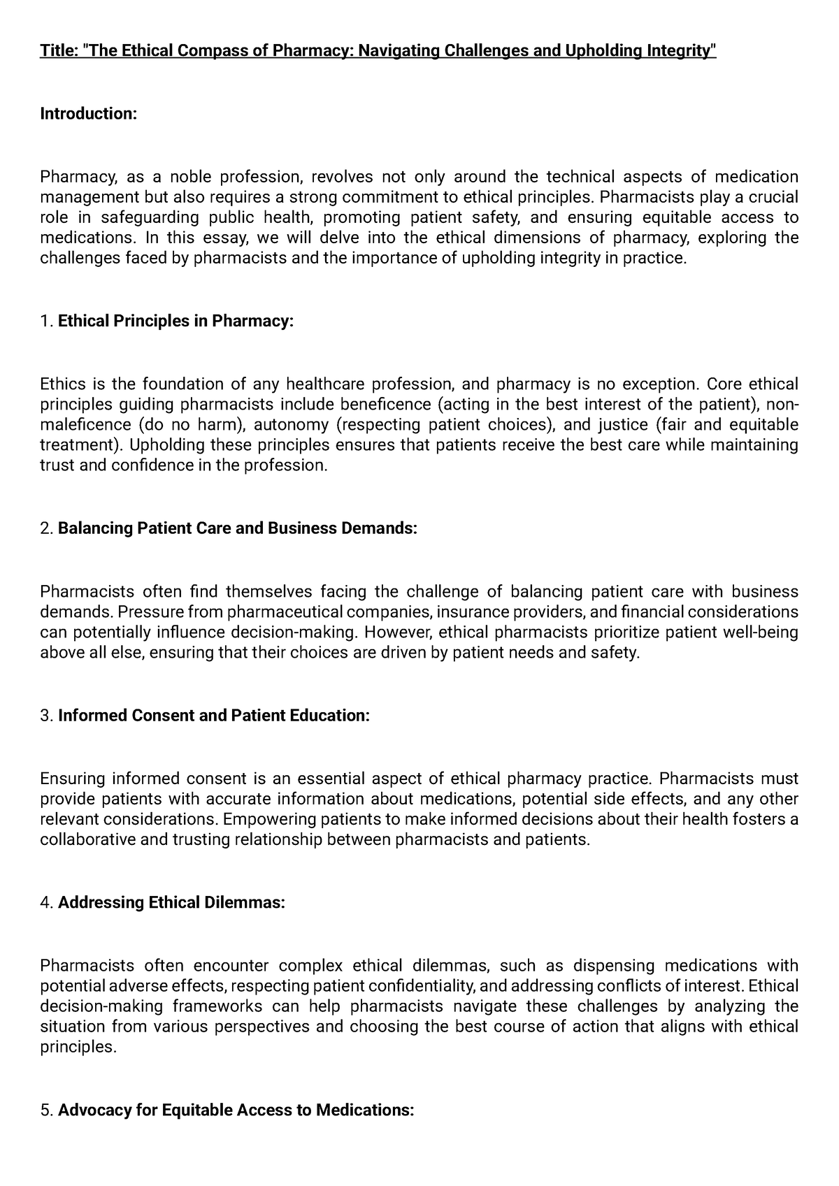 The Role of Pharmacy in Healthcare - Title: 