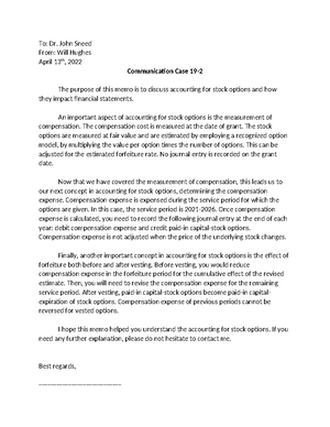 Communication Case 14-8 - To: John Sneed From: Will Hughes 2/11 ...