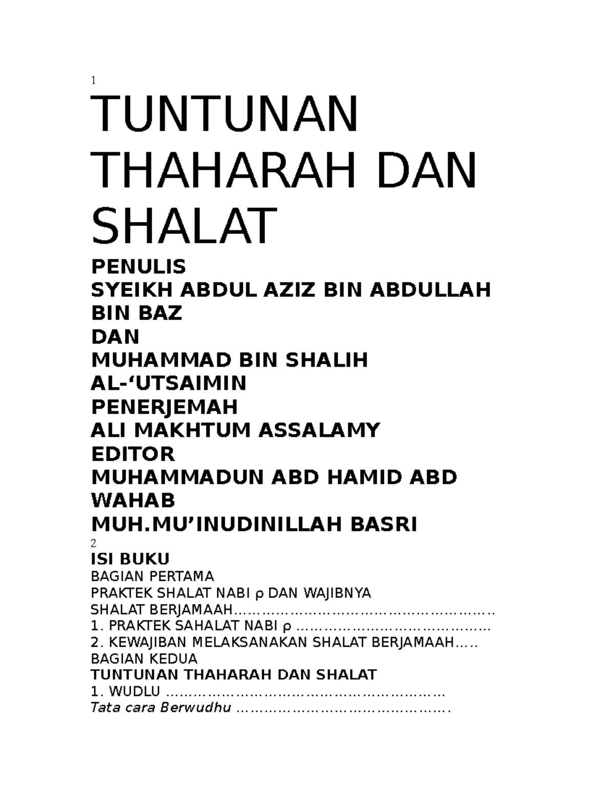 Tuntunan Sholat (Shalat Guide) - 1 TUNTUNAN THAHARAH DAN SHALAT PENULIS ...