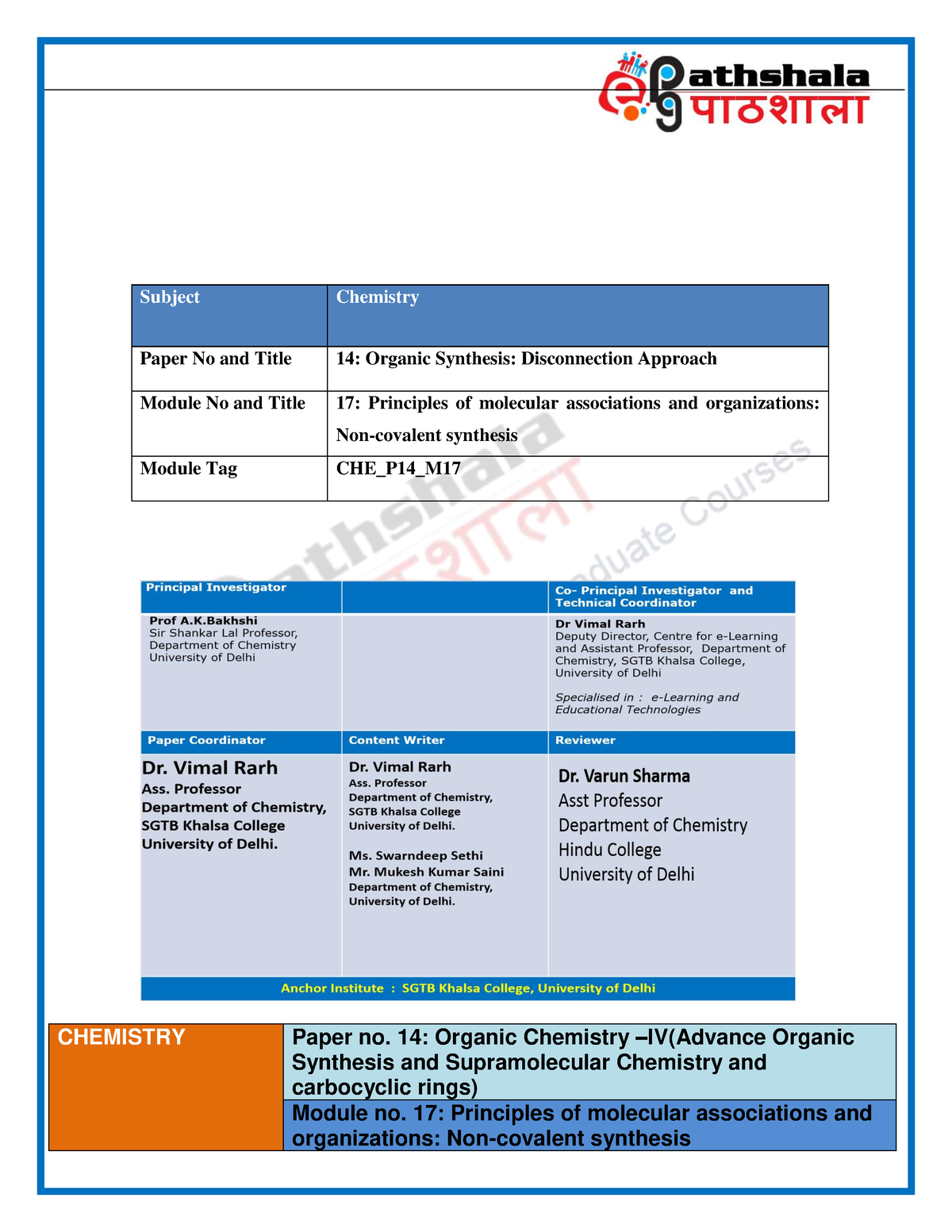 1456908915 CHE P14 M17 Etext - CHEMISTRY Paper No. 14: Organic ...