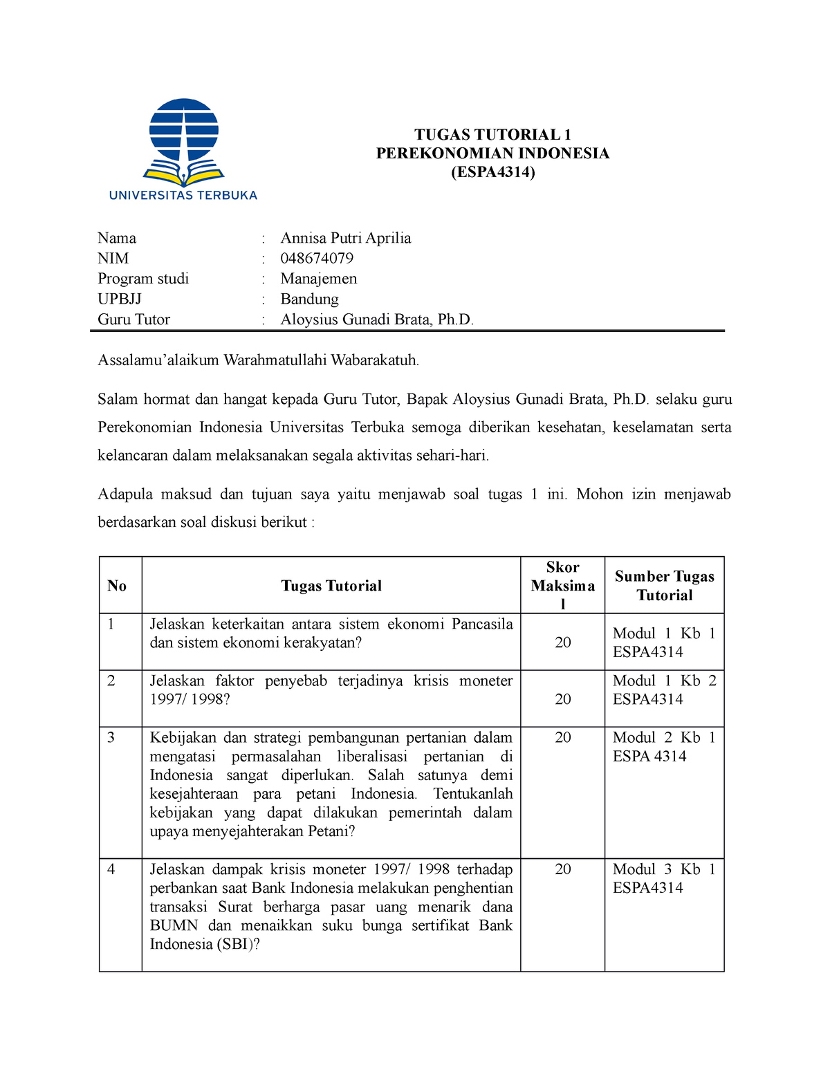 Tugas Tutorial 1 Perekonomian Indonesia Annisa Putri Aprilia - TUGAS ...