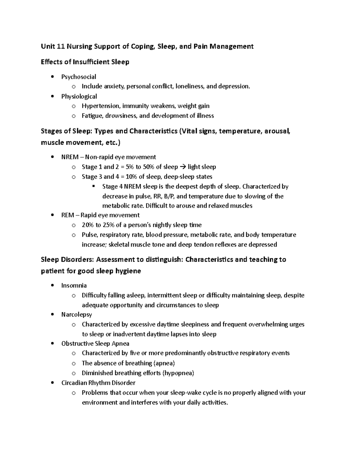 Fundamentals Unit 11 Sleep and Anxiety NA 208 Studocu
