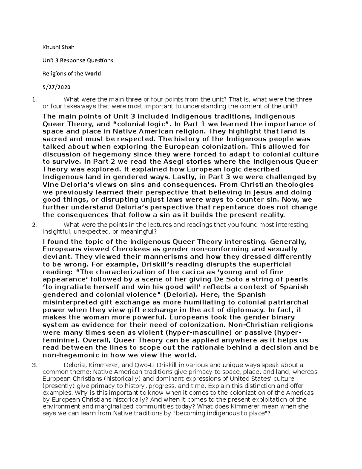 Unit 3 respons questions Khushi Shah Unit 3 Response Questions