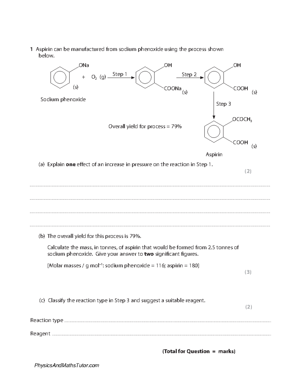 Formulae, Equations, Amounts of Substance 1 QP - 1 Aspirin can be ...