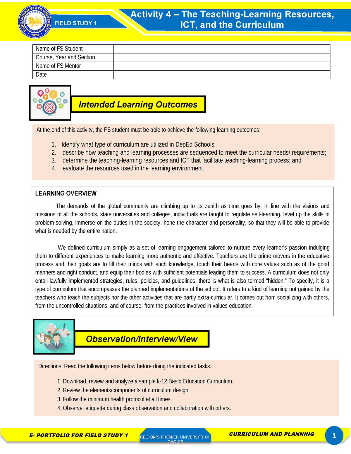 FS1-Activity-4 - FIELD STUDY ACTIVITY 4 - FIELD STUDY 1 E- PORTFOLIO ...